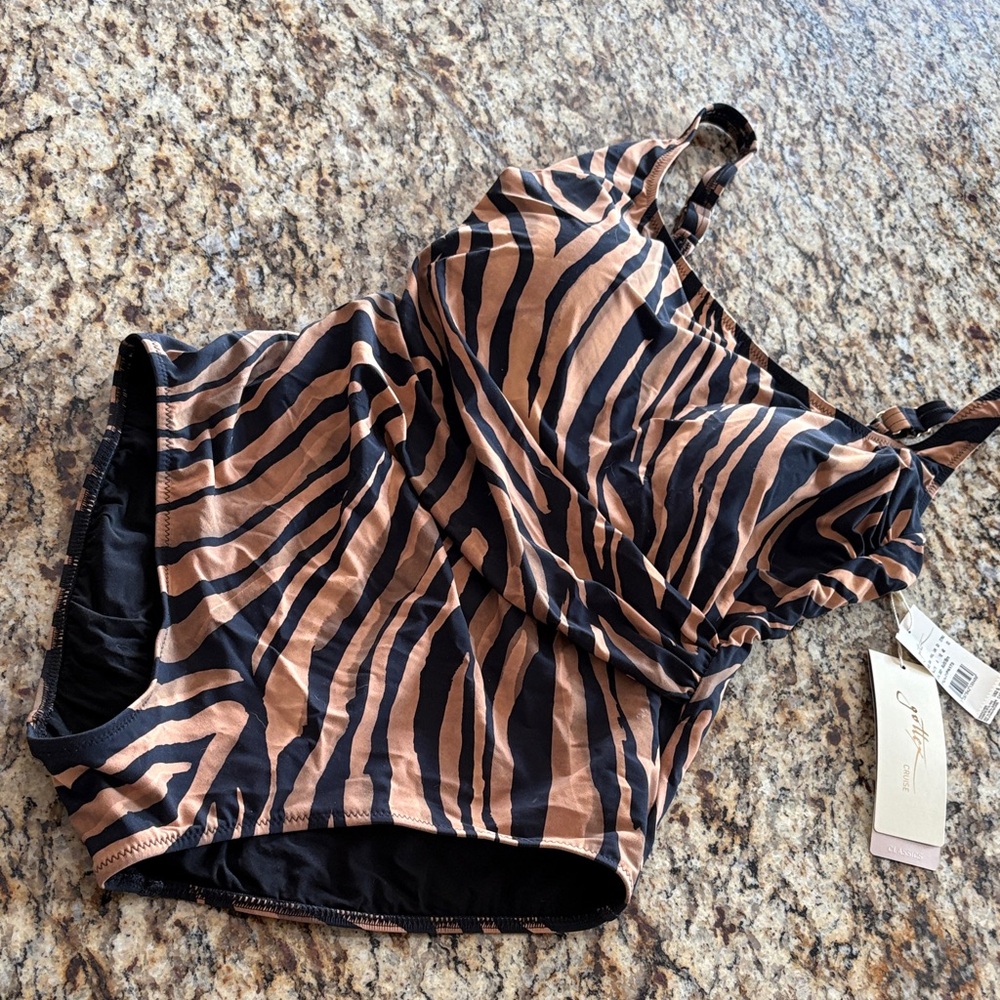 Gottex Black and Tan Zebra Print One Piece Swimsuit